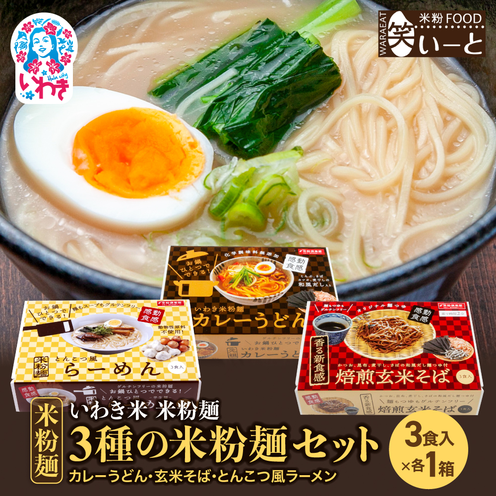 3種の米粉麺セット(カレーうどん・玄米そば・とんこつ風ラーメン)|米粉 カレー うどん 玄米そば とんこつ風 ラーメン[BB109]