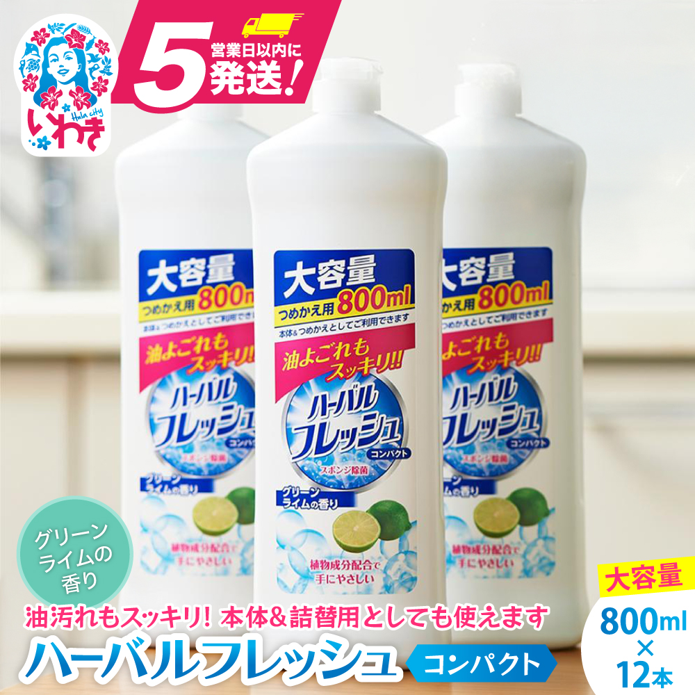 【食器用洗剤】ハーバルフレッシュコンパクト グリーンライム（詰替）【800ml×12本】【FZ005】