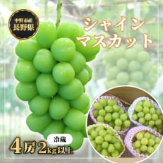 長野県中野市産 冬でも食べれる シャインマスカット4房(2.0kg以上)【配送不可地域:離島】【1331158】