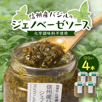 朝採れ信州産バジルのジェノベーゼソース 120g×4本【1437634】
