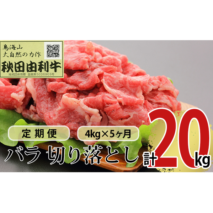 《定期便》5ヶ月連続 秋田由利牛 バラ切り落とし 4kg（1kg×4パック）