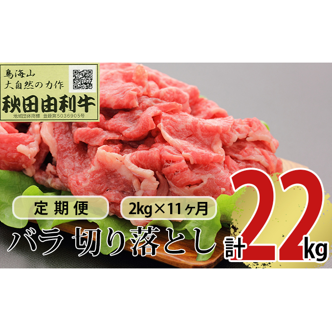 《定期便》11ヶ月連続 秋田由利牛 バラ切り落とし 2kg（1kg×2パック）