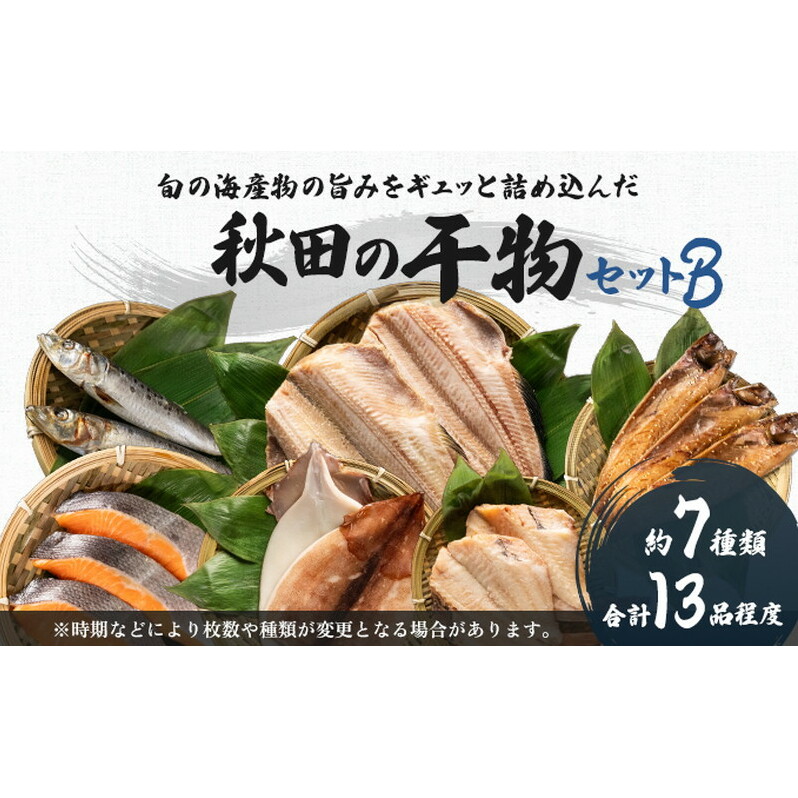 秋田の干物セットB 13品程度(干物7種類程度)(干物 セット 人気 詰め合わせ 鮭 さば しまホッケ他) 長期保存 カレイ一夜干し