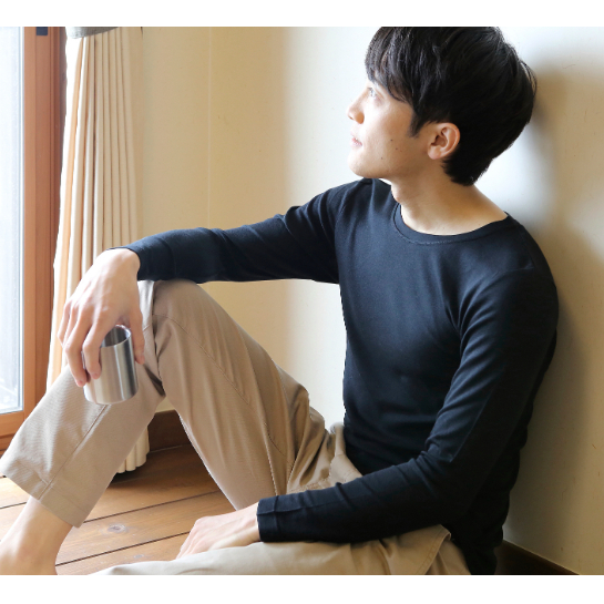 《絹生活研究所》インナー／メンズ／長袖／ブラック インナーウェア 下着 肌着 ファッション 服 男性 