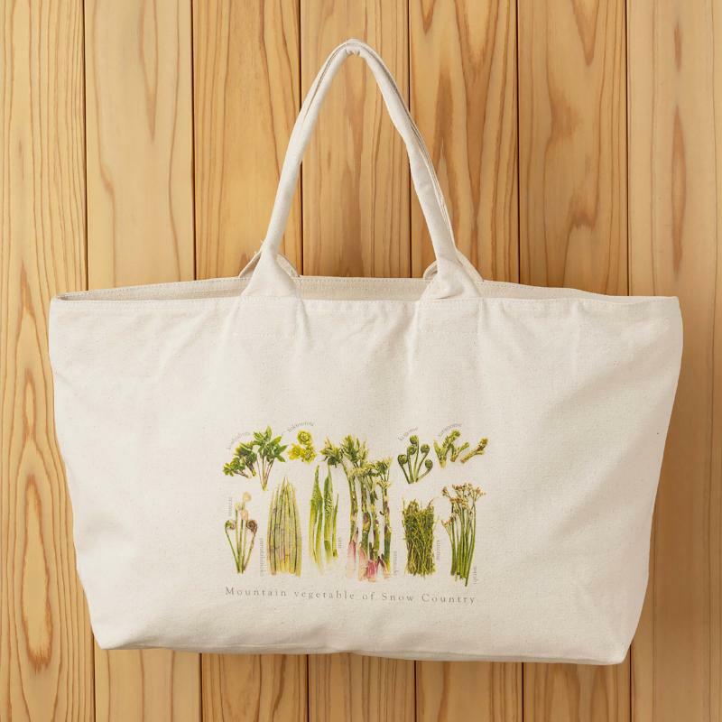［着る山菜］山菜図鑑トラベルトート ナチュラル ファッション かばん トートバッグ 手提げ キャンバス ファスナー付き 大きめ 大容量 