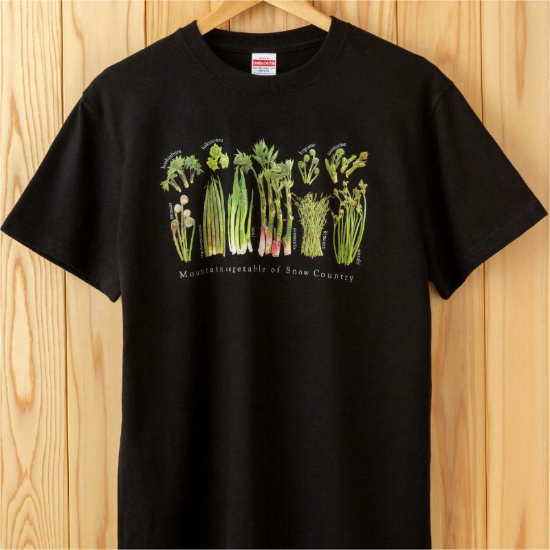 世界で唯一!着る山菜!!【山菜図鑑Tシャツ・黒】綿100% 半袖 ファッション メンズ レディース 洋服 新潟 