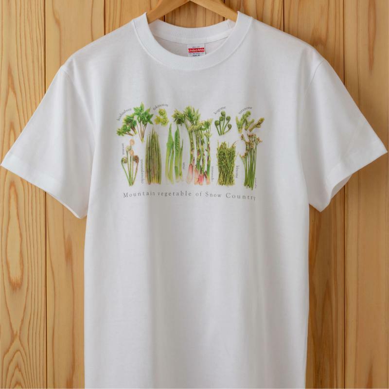 世界で唯一!着る山菜!!【山菜図鑑Tシャツ・白】綿100% 半袖 ファッション メンズ レディース 洋服 新潟 
