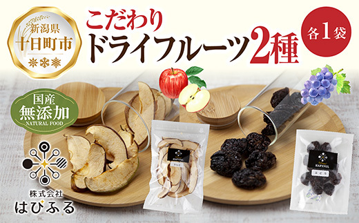 ドライフルーツ 2種(りんご ぶどう)/林檎 リンゴ ブドウ 葡萄 レーズン 干しぶどう 無添加 砂糖不使用 国産 フルーツ 保存食 ダイエット ギフト グルメ お取り寄せ はぴふる 新潟県 十日町市