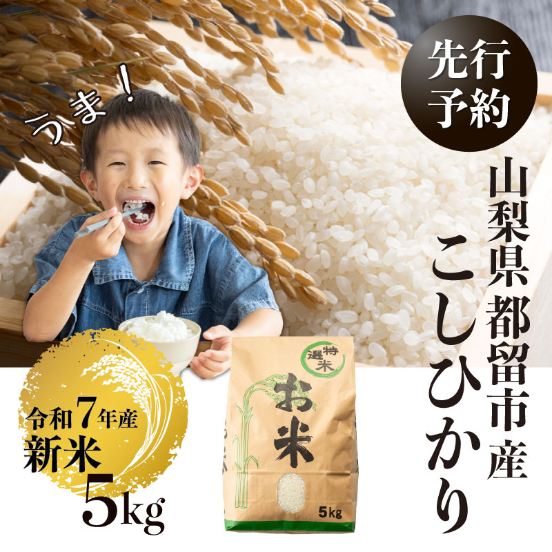 【令和７年産新米・予約】山梨県都留市産こしひかり[5kg]　お米 コメ 米 コシヒカリ 先行予約 新米 令和７年度産