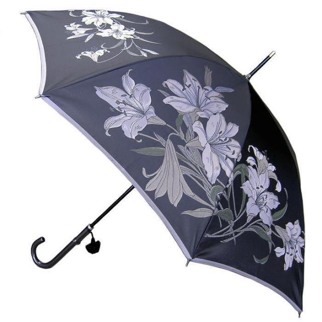 槙田商店【晴雨兼用】長傘 ”絵おり” 百合:黒