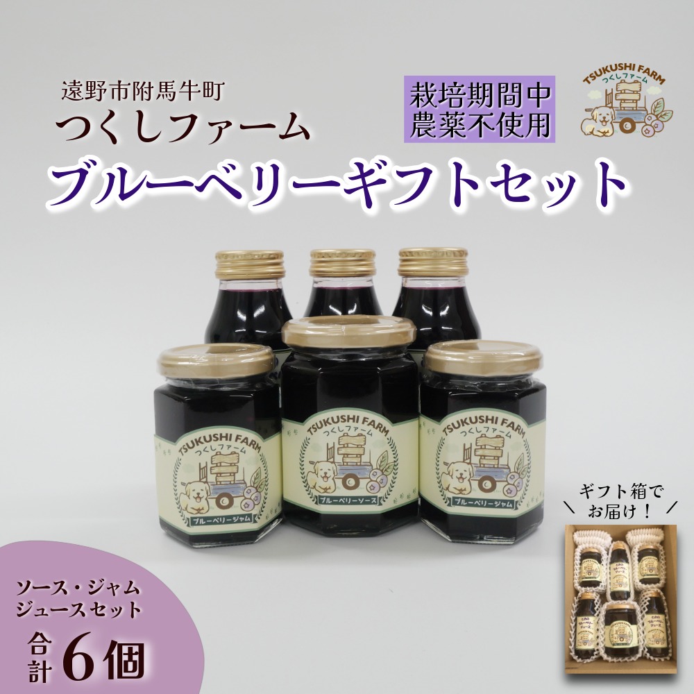 ブルーベリー ジュース ジャム ソース 合計 6個 セット つくしファーム / 遠野産 ブルーベリー 無農薬 ギフト 贈答 お中元 お歳暮