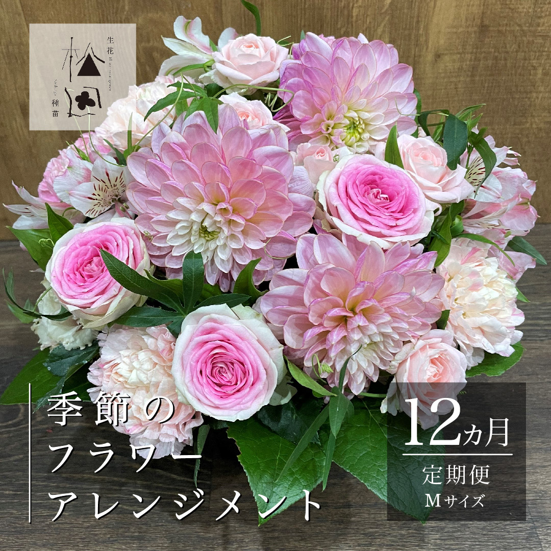 【定期便12ヶ月】季節のフラワーアレンジメント Mサイズ 合計12回【松田生花店】