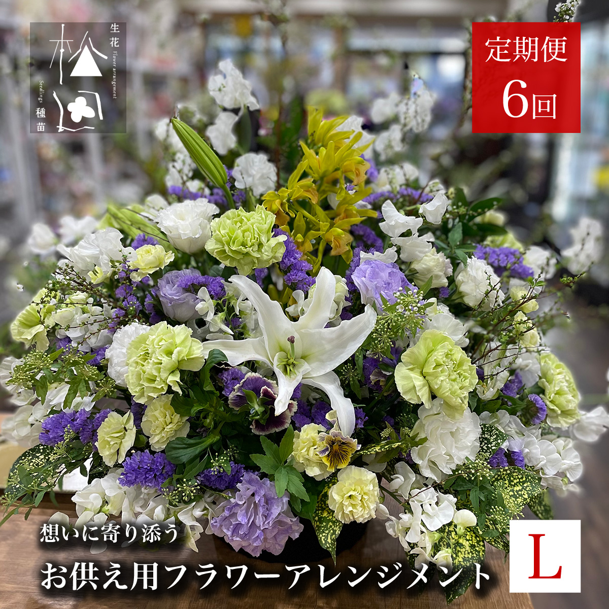 【定期便6ヶ月】お供え用 フラワーアレンジメント Lサイズ 合計6回【松田生花店】