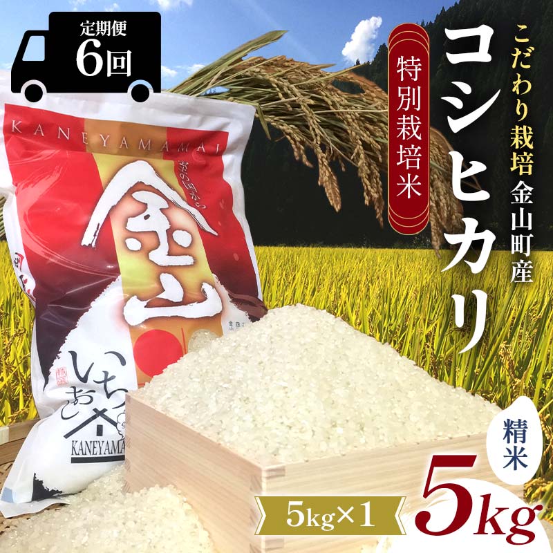 【令和7年産】定期6回 金山町産 特別栽培米 コシヒカリ 精米 5kg 米 お米 ご飯 ブランド米 定期便 F4B-0627