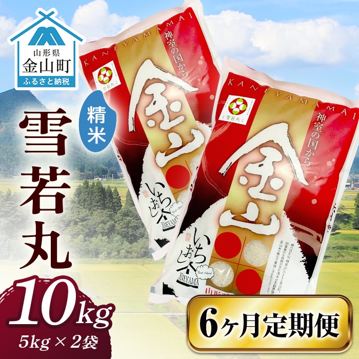 令和7年産 金山産米「雪若丸【精米】」（5kg×2袋）×6ヶ月・定期便 計60kg 定期便 6ヶ月 米 お米 白米 ご飯 精米 ブランド米 雪若丸 送料無料 東北 山形 金山町 F4B-0652