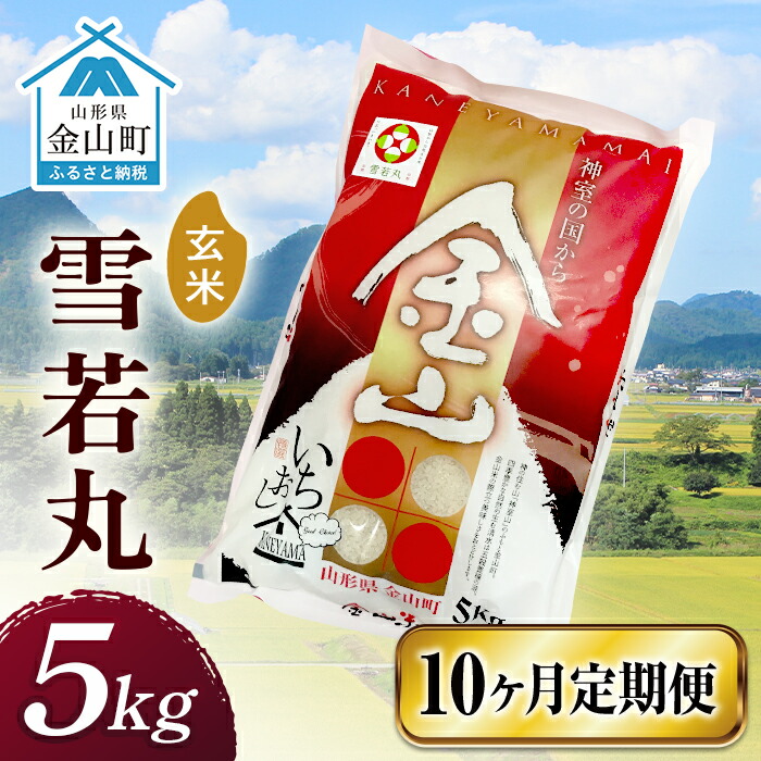 令和6年産 金山産米 雪若丸【玄米】（5kg）×10ヶ月 定期便 計50kg 10ヶ月 米 お米 ご飯 玄米 ブランド米 送料無料 東北 山形 金山町 F4B-0546