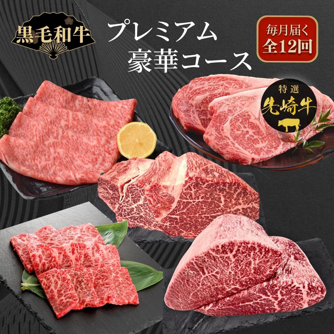 【 先崎牛 】\毎月お届け!計12回/ あぶくま高原 「先崎牛プレミアム豪華コース」 黒毛和牛 牛肉 牛 サーロイン ステーキ 焼肉 しゃぶしゃぶ ミスジ モモ ヒレ サイコロステーキ 定期便 定期 詰め合わせ セット 食べ比べ 食べくらべ ブランド 高級肉 ギフト 贈答 プレゼント 福島県 田村市 ふくしま たむら 東和食品 T75-M1000-01