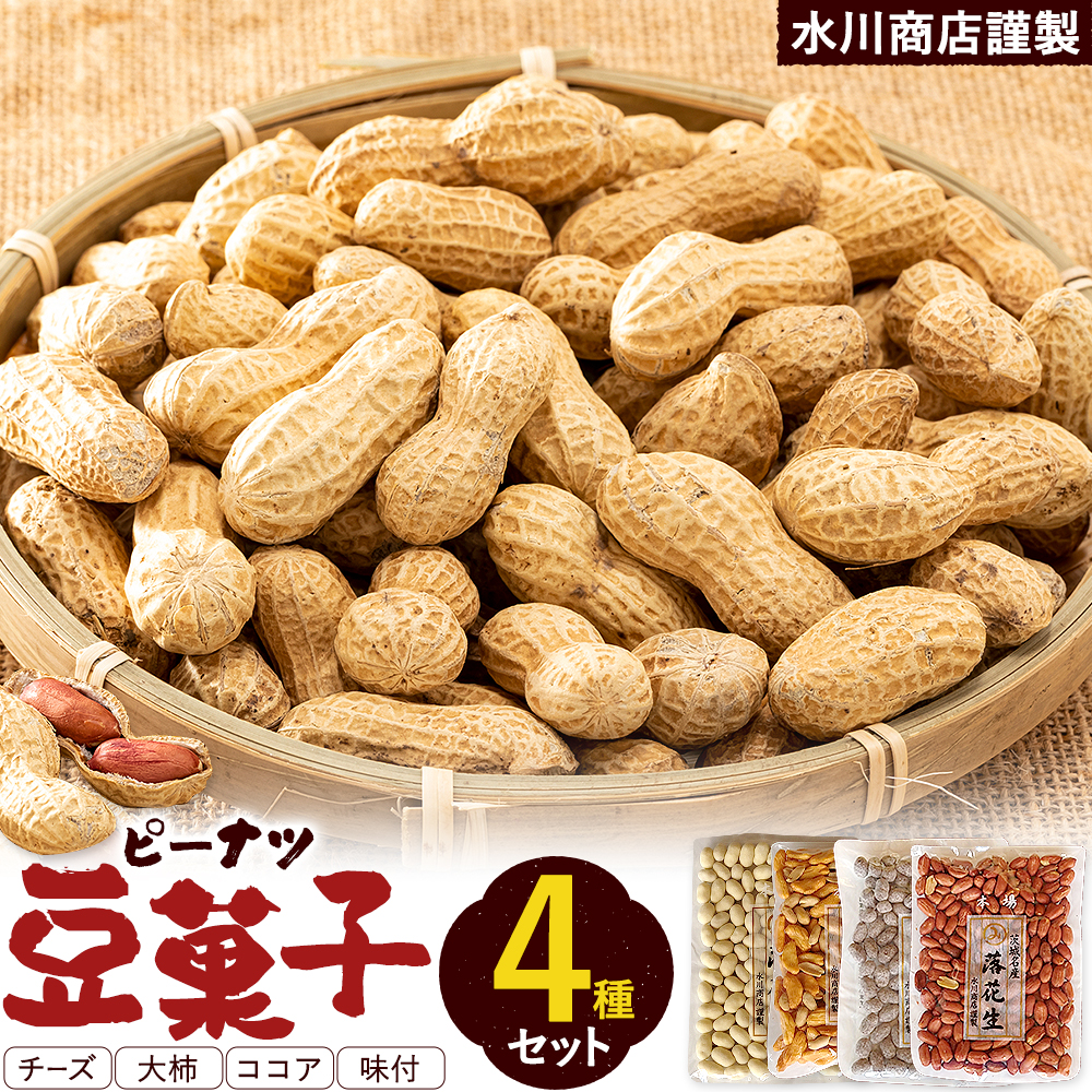 [水川商店謹製]ピーナツ豆菓子 4種 セット 大柿 ココア チーズ 味付き 株式会社TMO結城[30日以内に出荷予定(土日祝除く)] 茨城県 結城市 おつまみ つまみ 柿ピー おやつ 詰合せ 豆類---yuki_tmo_3_4s---