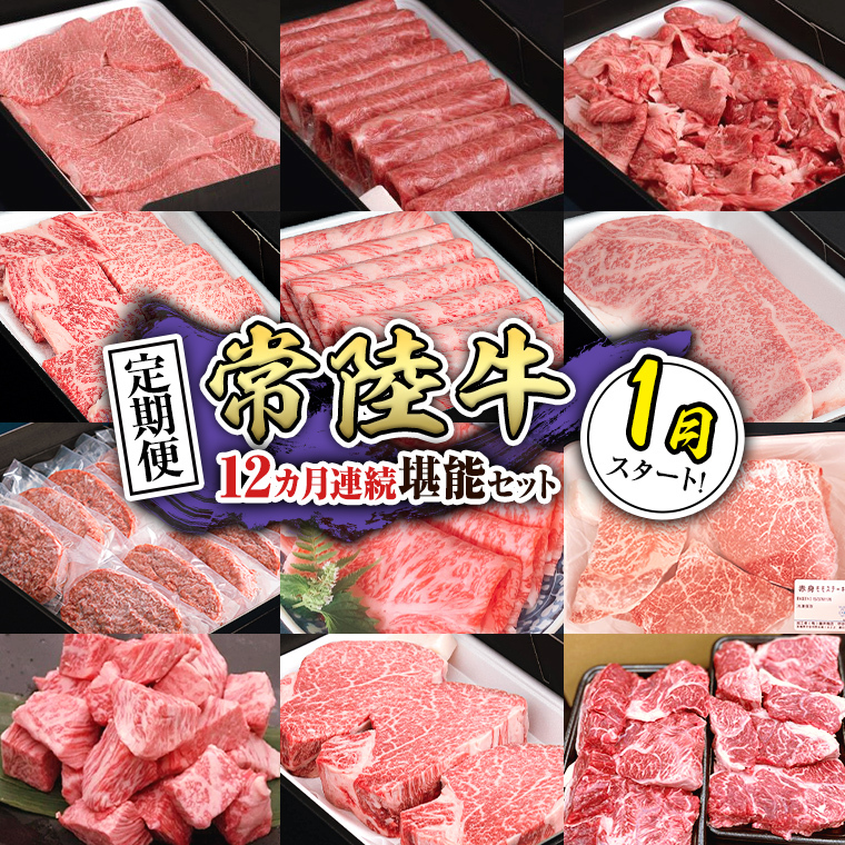 【定期便】【令和8年1月スタート】【全12回】『常陸牛』人気12か月堪能セット（12か月連続でお届け） お肉 肉 牛肉 ステーキ ハンバーグ サーロイン 赤身 切り落とし 霜降り カルビ　 [BX40-NT]