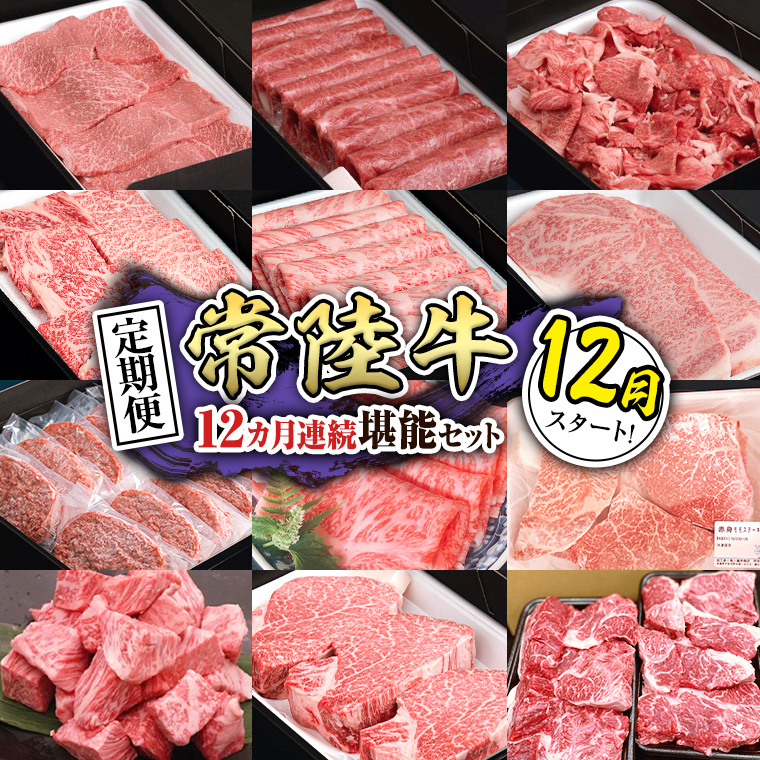 【定期便】【令和7年12月スタート】【全12回】『常陸牛』人気12か月堪能セット（12か月連続でお届け） お肉 肉 牛肉 ステーキ ハンバーグ サーロイン 赤身 切り落とし 霜降り カルビ