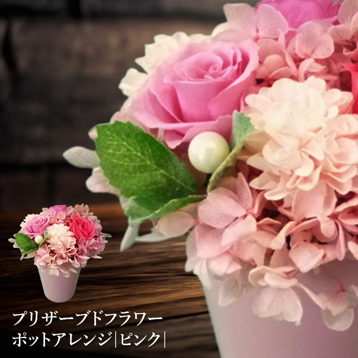 プリザーブドフラワー　ポットアレンジ（ピンク）【140015】