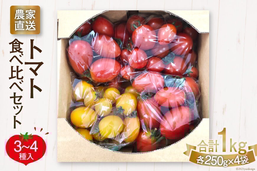 【先行受付】新鮮 採れたて トマト 食べ比べセット 1kg（250g×4袋） [ マルヨシ園芸 山梨県 中央市 21470547 ] とまと 野菜 食べ比べ 1キロ 季節限定 数量限定【2026年1月上旬-5月下旬発送予定】