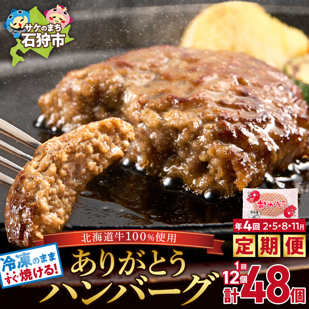 [定期便4回]北海道産ありがとうハンバーグ(90g×12個)定期便_is002-061-999