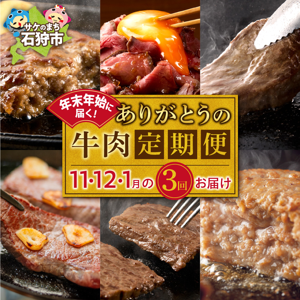 [定期便3回]年末年始に届く、ありがとうの牛肉定期便(11月・12月・1月の計3回)_is002-064-999