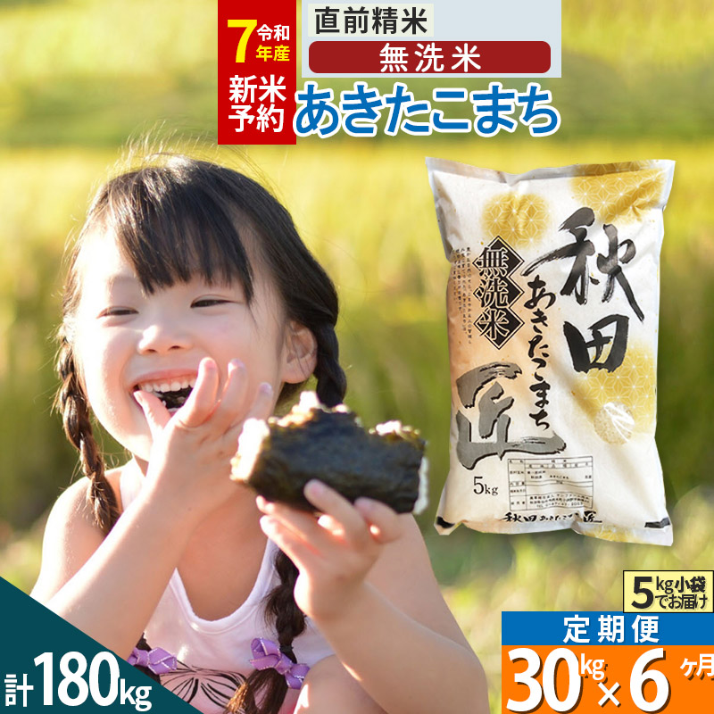 【無洗米】＜令和7年産＞《定期便6ヶ月》秋田県産 あきたこまち 匠 30kg (5kg×6袋) ×6回 30キロ お米