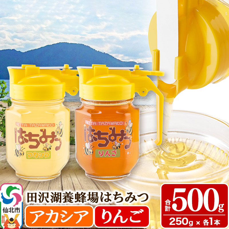 秋田県産はちみつ（アカシア・リンゴ）250g×各1本 合計500g 化粧箱入り 詰め合わせセット 田沢湖養蜂場