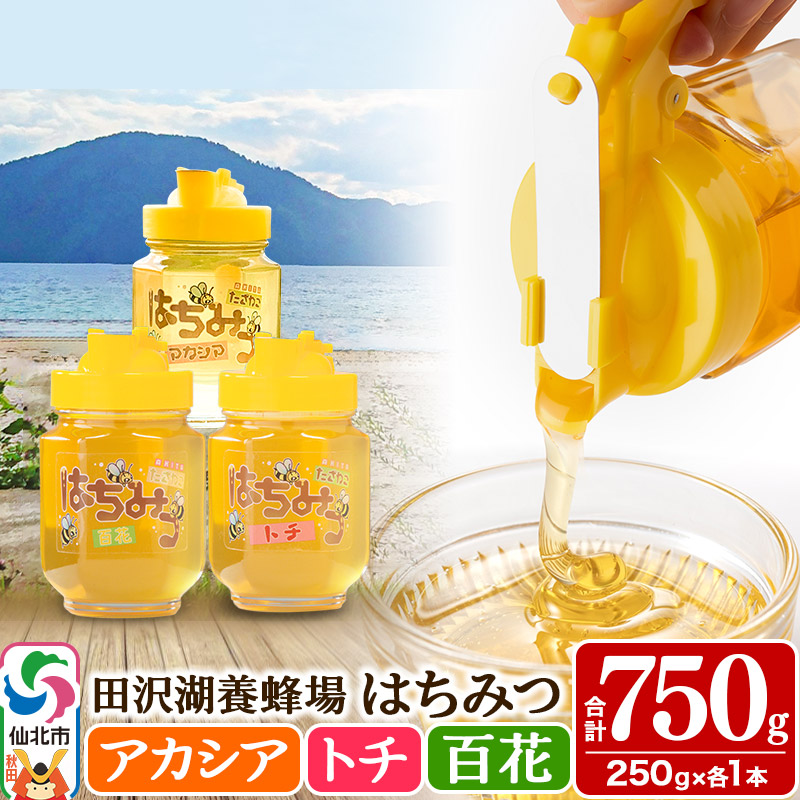 秋田県産はちみつ（アカシア・トチ・百花）250g×各1本 合計750g 化粧箱入り 詰め合わせセット 田沢湖養蜂場