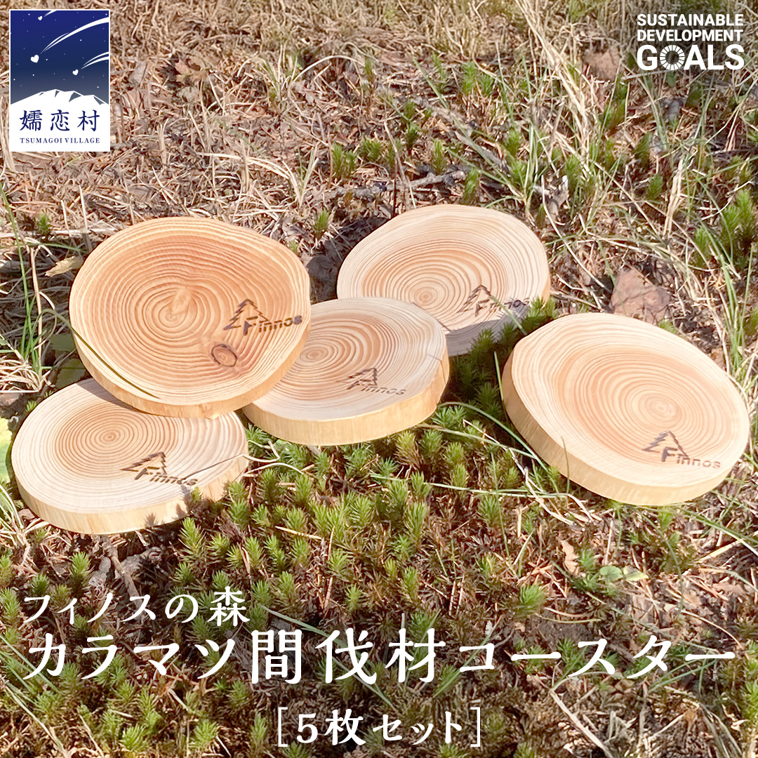 【 SDGs 】フィノスの森 カラマツ間伐材 コースター 5枚セット コースター SDGs 木製 インテリア 花瓶 キャンドル 手作り 雑貨 癒し 小物 [BI004tu]
