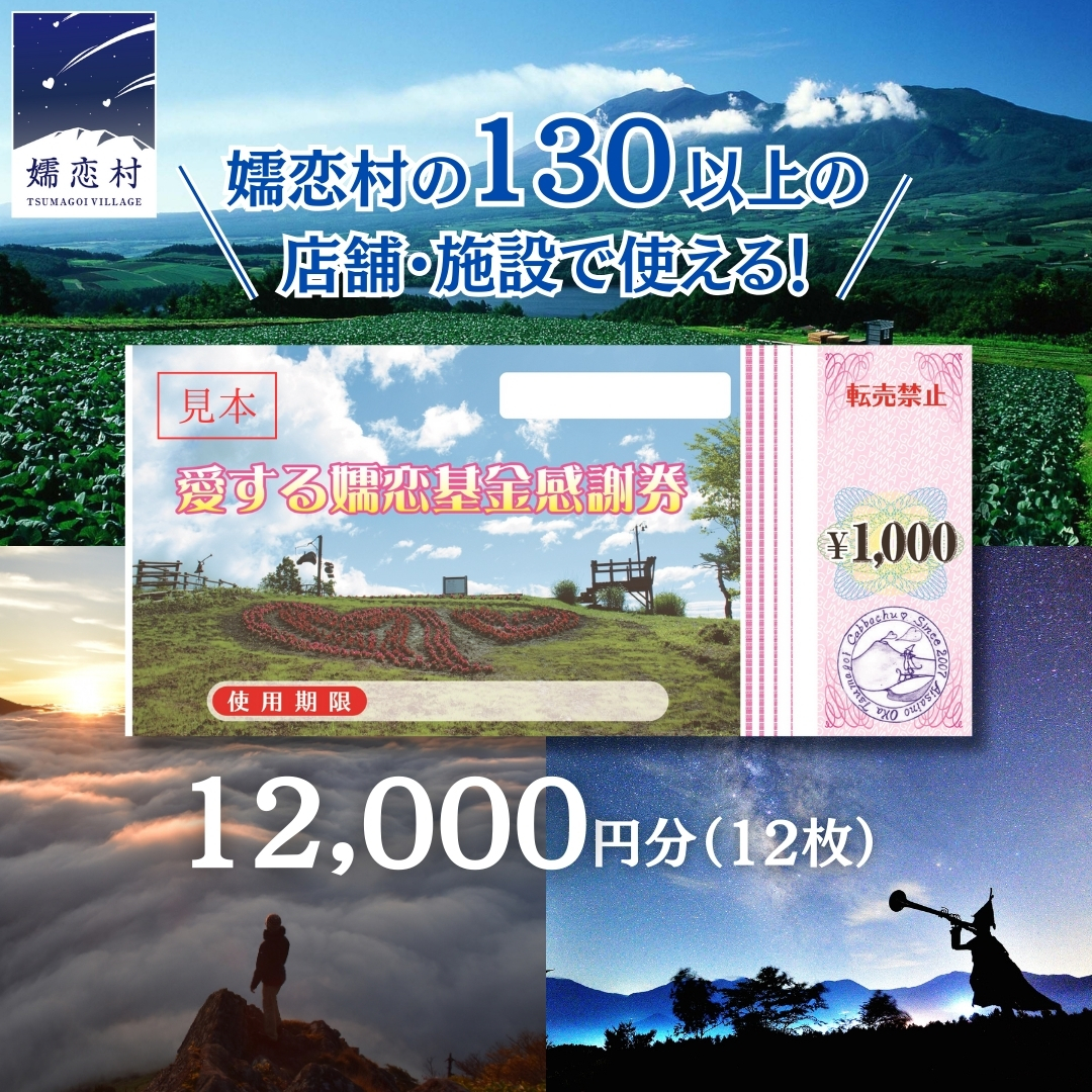 嬬恋村 で使える 感謝券12,000円分 (12枚) 観光 旅行券 宿泊券 旅行 温泉 温泉 ペンション ホテル 旅館 トラベル 父の日 母の日  敬老の日 万座温泉 万座 浅間高原 鹿沢 バラギ 北軽井沢 エリア 関東 12000円 クーポン チケット 国内旅行 お泊り 日帰り 観光地応援 [