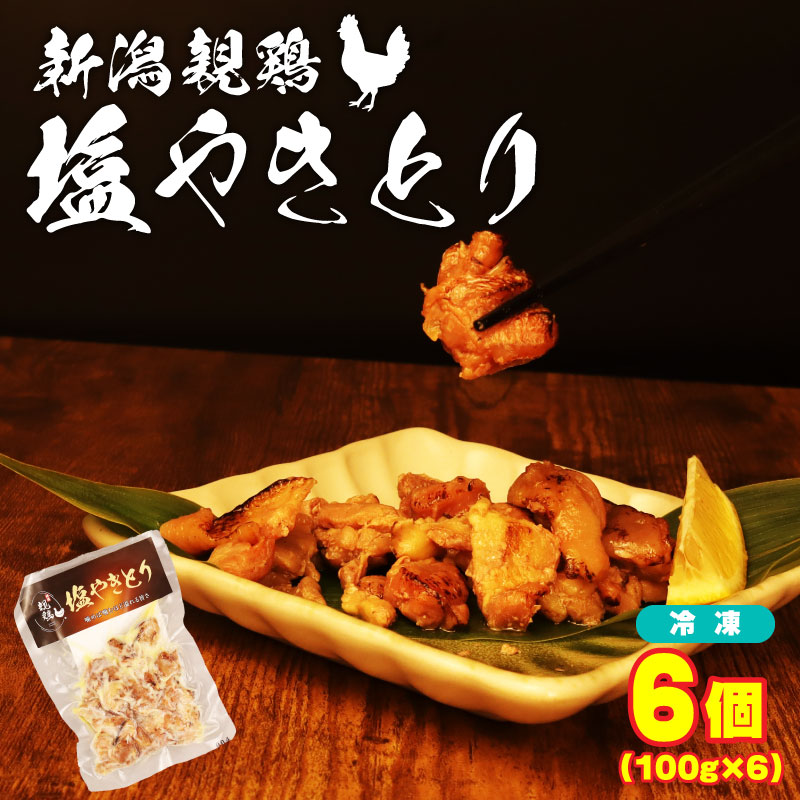 親鶏 塩やきとり 6個 600g 100g × 6 パック 鶏肉 鶏 チキン タンパク やきとり 焼き鳥 冷凍 小分け 塩 肉 とり 精肉 ブランド鶏 おかず おつまみ 郷土食 新潟親鶏 新潟産 新発田産 マルコ岩村 新潟県 新発田市 maruco004