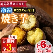 【0332603b】<定期便・全3回>東串良の冷凍焼き芋!紅はるか・安納芋・シルクスイート(計6kg)冷凍 焼芋 焼き芋 やきいも さつまいも さつま芋 スイーツ 熟成 詰合せ セット【甘宮】