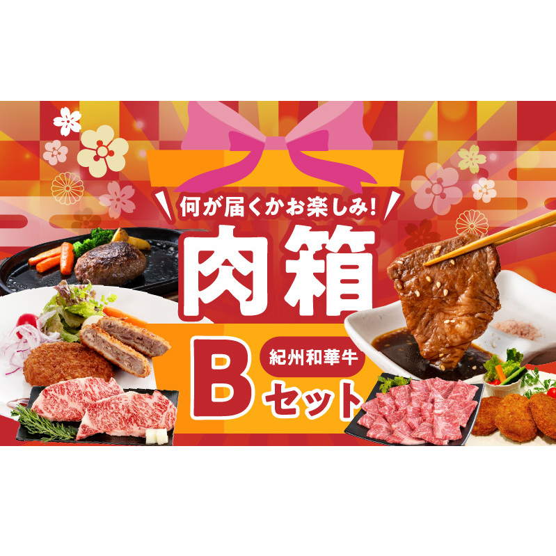 BN6136_お楽しみ肉箱 Bセット お試し ドキドキ 黒毛和牛 ハンバーグ メンチカツ ステーキ ロース ヒレ 焼肉 すき焼き しゃぶしゃぶ 盛り合わせ コロッケ ローストビーフ 食品 和歌山県 湯浅町 送料無料 