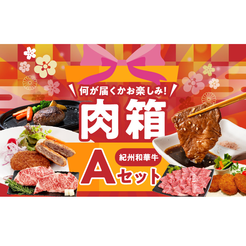 BN6134_お楽しみ肉箱 Aセット お試し ドキドキ 黒毛和牛 ハンバーグ メンチカツ ステーキ ロース ヒレ 焼肉 すき焼き しゃぶしゃぶ 盛り合わせ コロッケ ローストビーフ 食品 和歌山県 湯浅町 送料無料