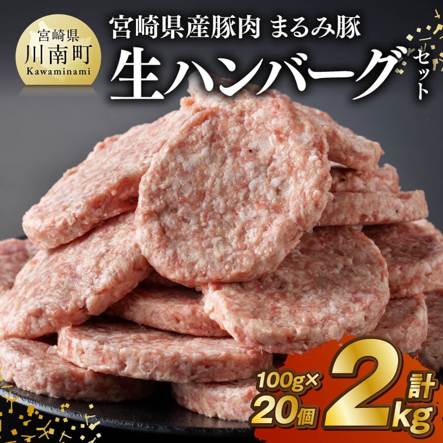 宮崎県産豚肉 「まるみ豚」 生ハンバーグセット計2kg(100g×20個) 肉 豚肉 ハンバーグ[D11518]