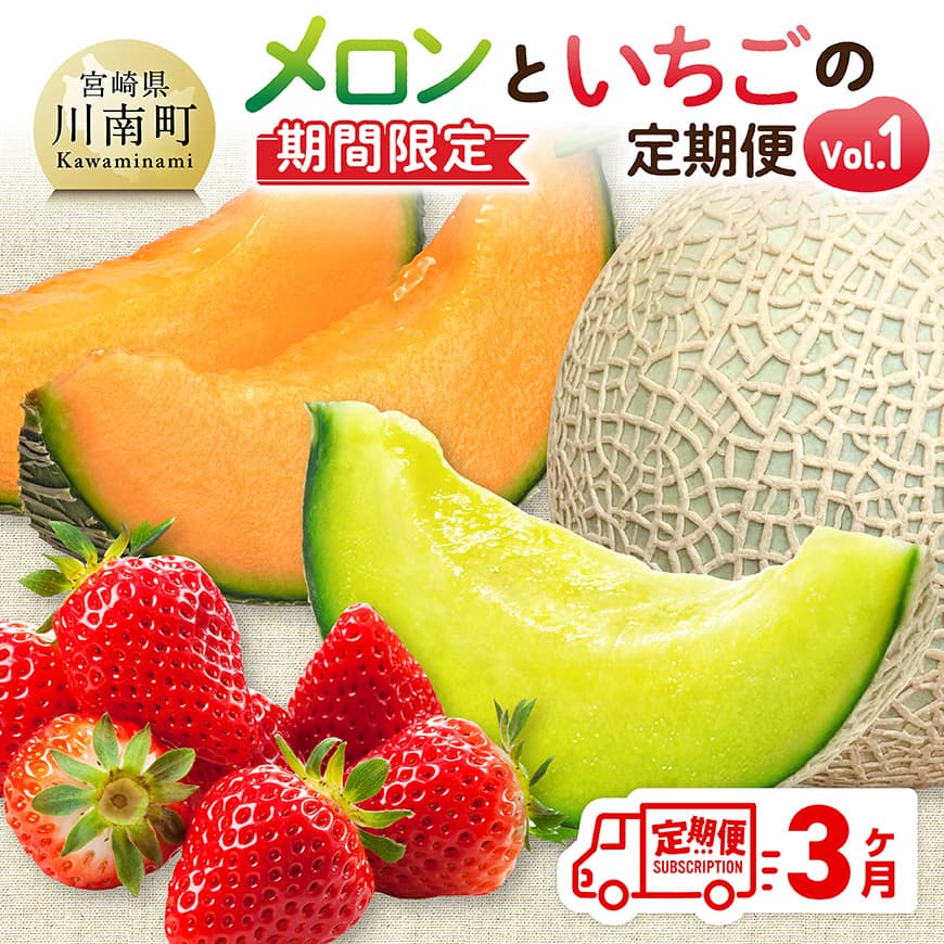 ※期間限定※[3ヶ月定期便]メロンといちごの定期便Vol.1 いちご メロン 川南町産 [C11710t3]