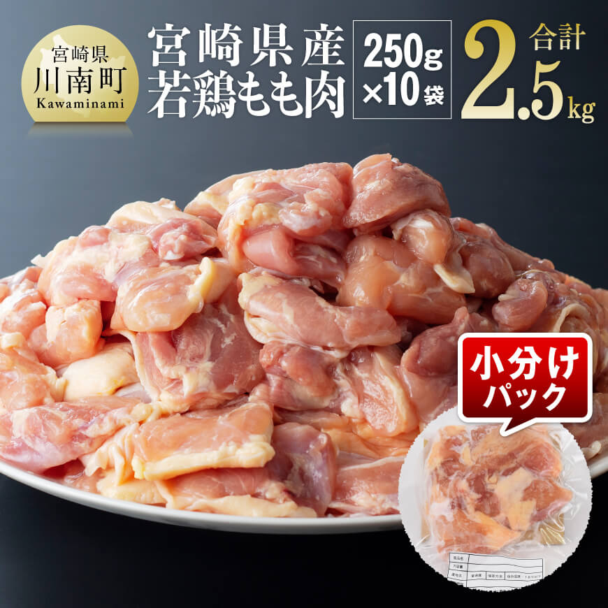 [令和7年6月発送][小分け]宮崎県産若鶏 もも肉2.5kg(250g×10袋) 鶏肉 もも肉 モモ[C06901r706]