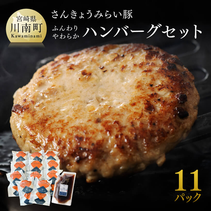 [令和7年8月発送]さんきょうみらい豚 "ふんわりやわらか" ハンバーグセット(90g×11P、ソース200g付) 肉 豚肉 総菜 [D00101r708]