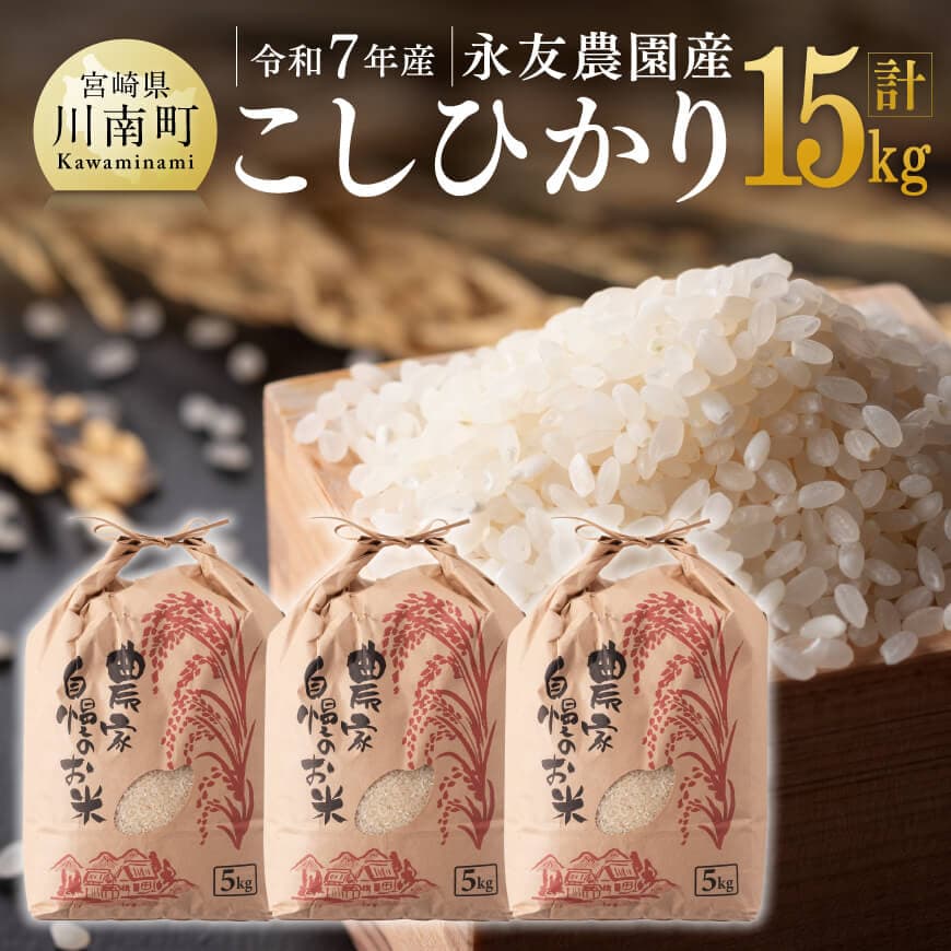 【令和7年産】永友農園産「こしひかり」15kg(5kg×3)　米 お米 新米 白米[C10612]