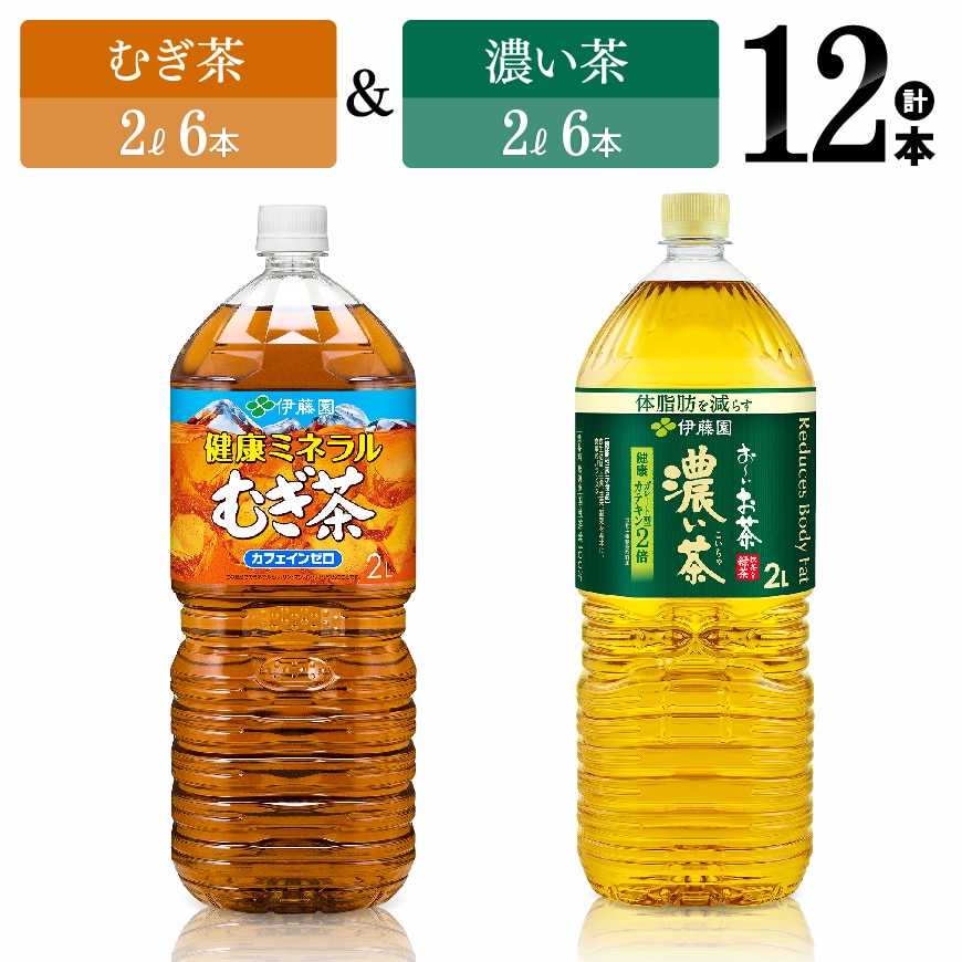 伊藤園むぎ茶(2L)&濃い茶(2L)(PET)12本 お茶 麦茶 のみもの[F7364]