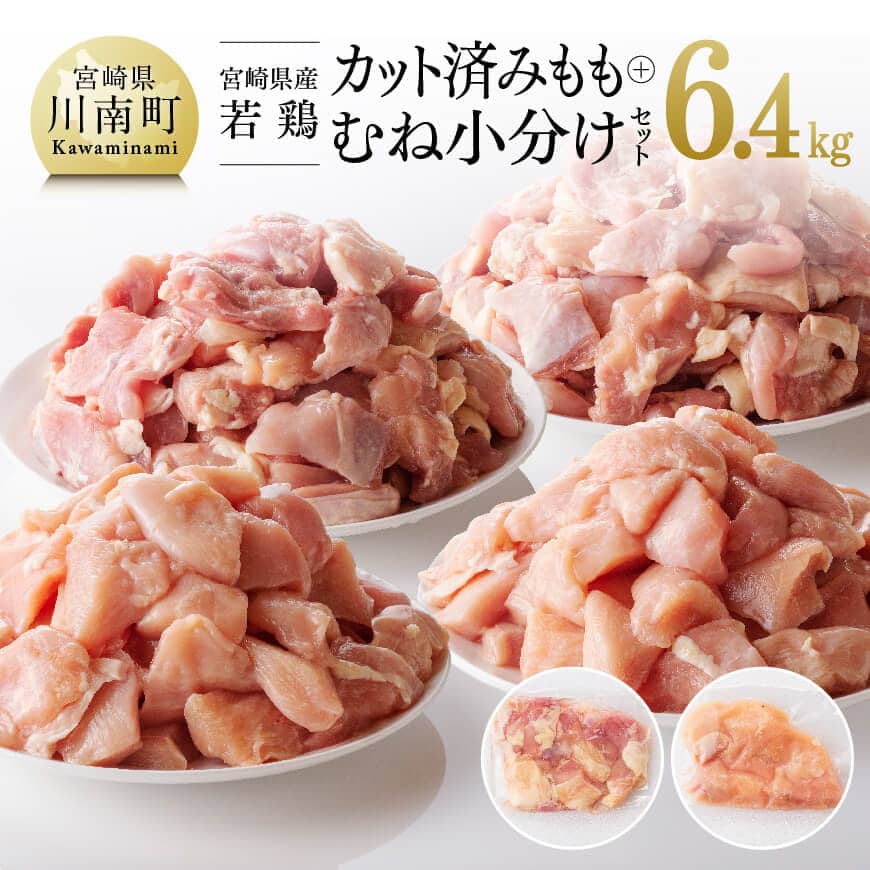 [小分け]宮崎県産若鶏 もも肉&むね肉 計6.4kg(各200g×16) 肉 鶏肉 [C00806]