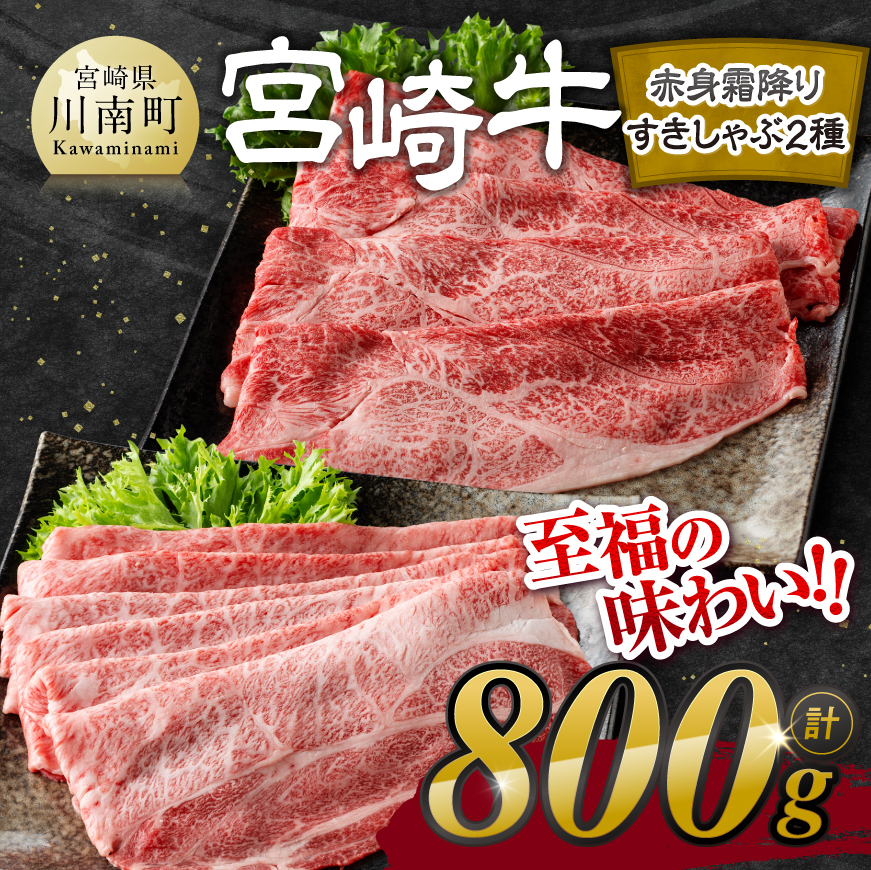 宮崎牛 赤身 霜降り すきしゃぶ2種 800g 肉 牛肉 すき焼き[E11123]