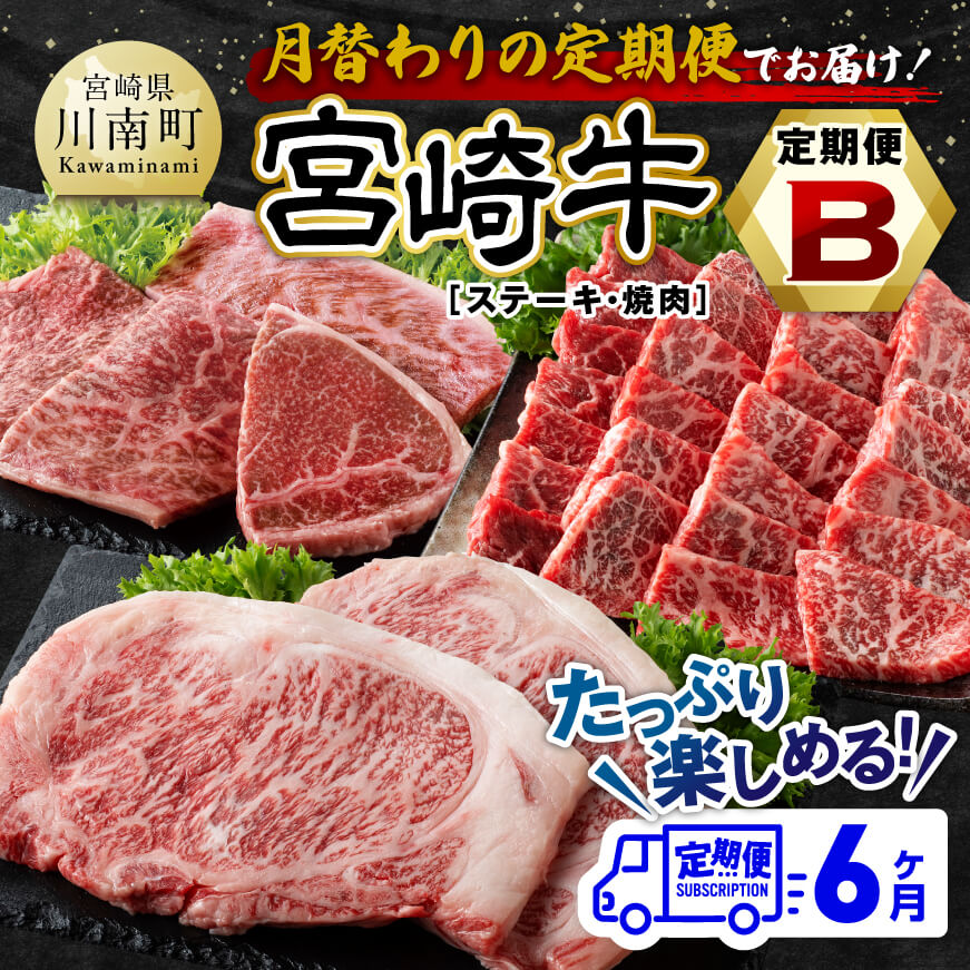 [6ヶ月定期便]宮崎牛定期便B(ステーキ・焼肉)全6回 牛肉 宮崎牛[E11134t6]