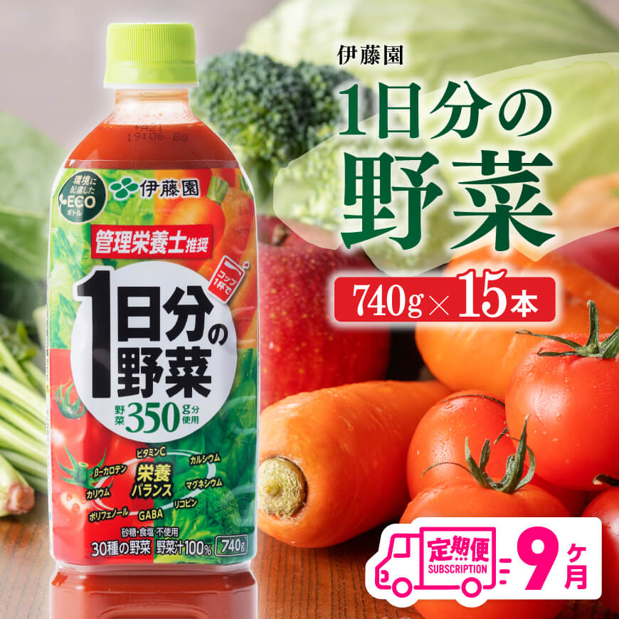 [9ヶ月定期便] 伊藤園 1日分の野菜ペットボトル 740g×15本 野菜ジュース [ 飲料類 ソフトドリンク 野菜ジュース 全9回 ] 宮崎県川南町[E7365t9]