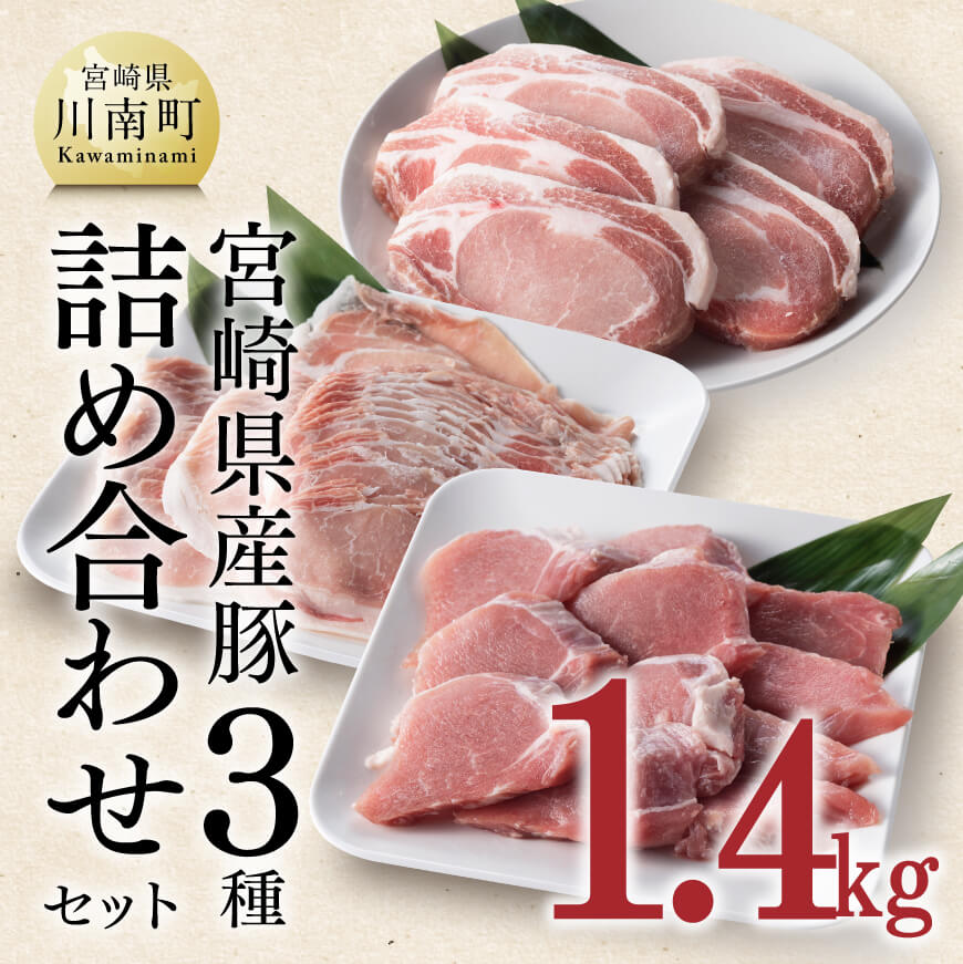 宮崎県産豚肉3種詰め合わせ 1.4kg[D0668]