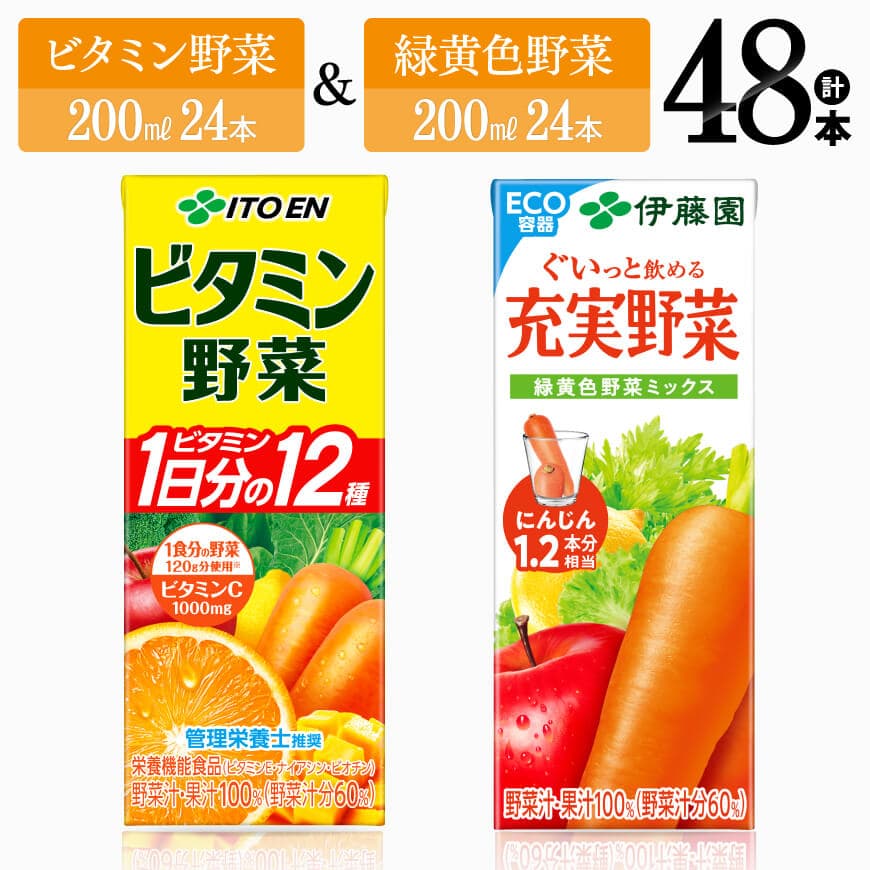 ビタミン野菜(紙)24本+緑黄色野菜(紙)24本 [ 伊藤園 飲料類 野菜 緑黄色野菜 ビタミン野菜 ジュース セット 詰め合わせ 飲みもの ][D07372]