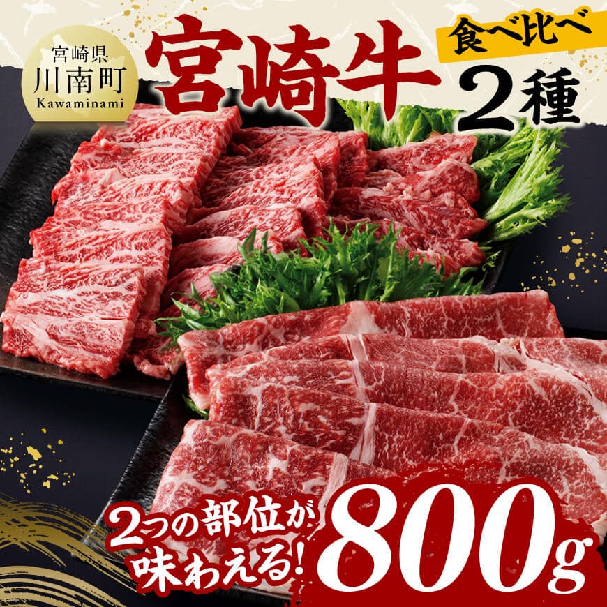 宮崎牛カルビ焼肉・モモスライスセット合計800g 黒毛和牛 宮崎牛 焼肉[D11404]